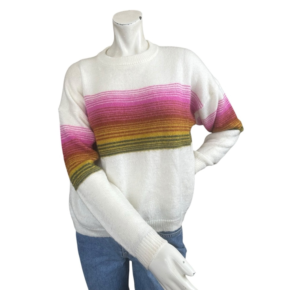 Urban Outfitters Sofia Cream Multicolor Striped Brushed Knit Sweater Size Small
